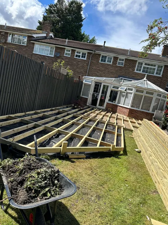 Decking frame and joists going in before the boards