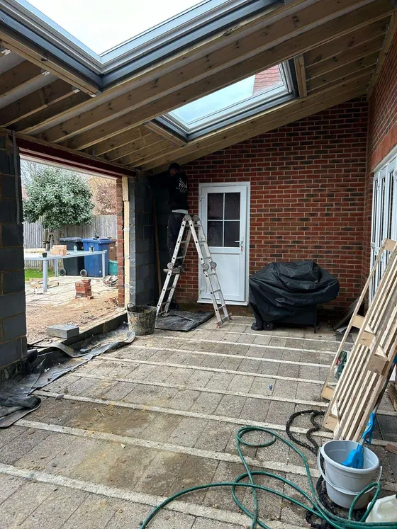 Extension roof with rooflights, from inside