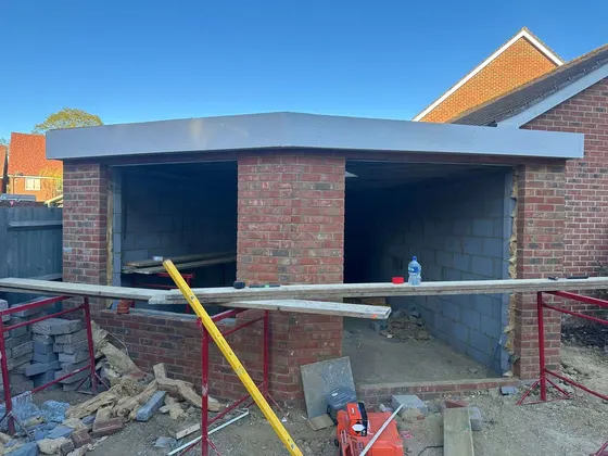 Flat roof on a garage extension