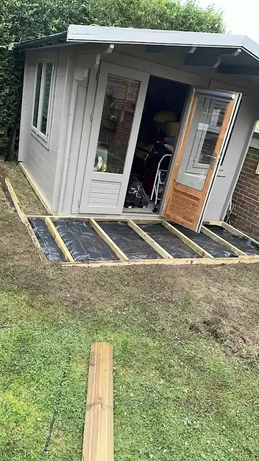 Garden room with doors open during the build