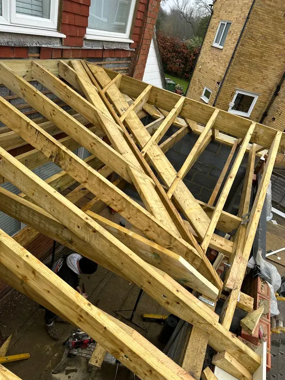 Roof framing on a rear extension