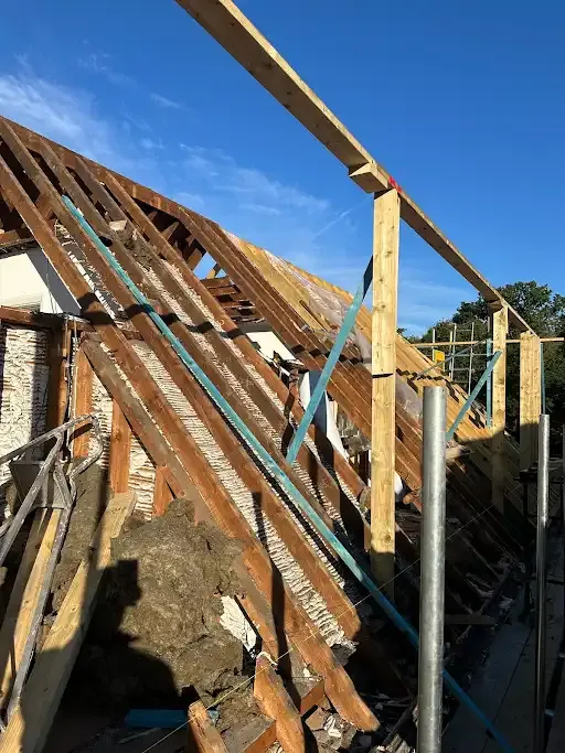 Old roof stripped back for rebuilding