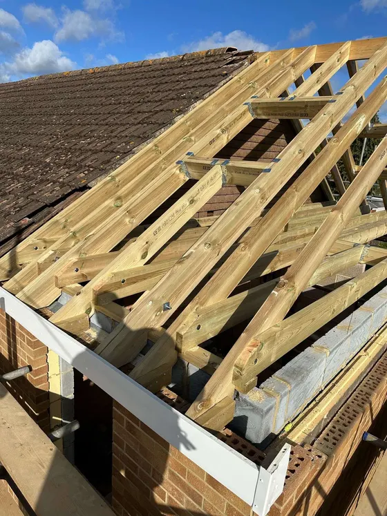 New roof timbers on a bungalow