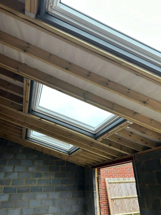Rooflight fitted in a new roof frame