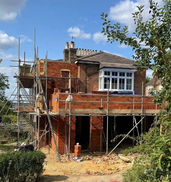 Stud framing around a window in an extension