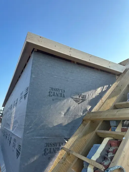 Timber frame and membrane on an extension